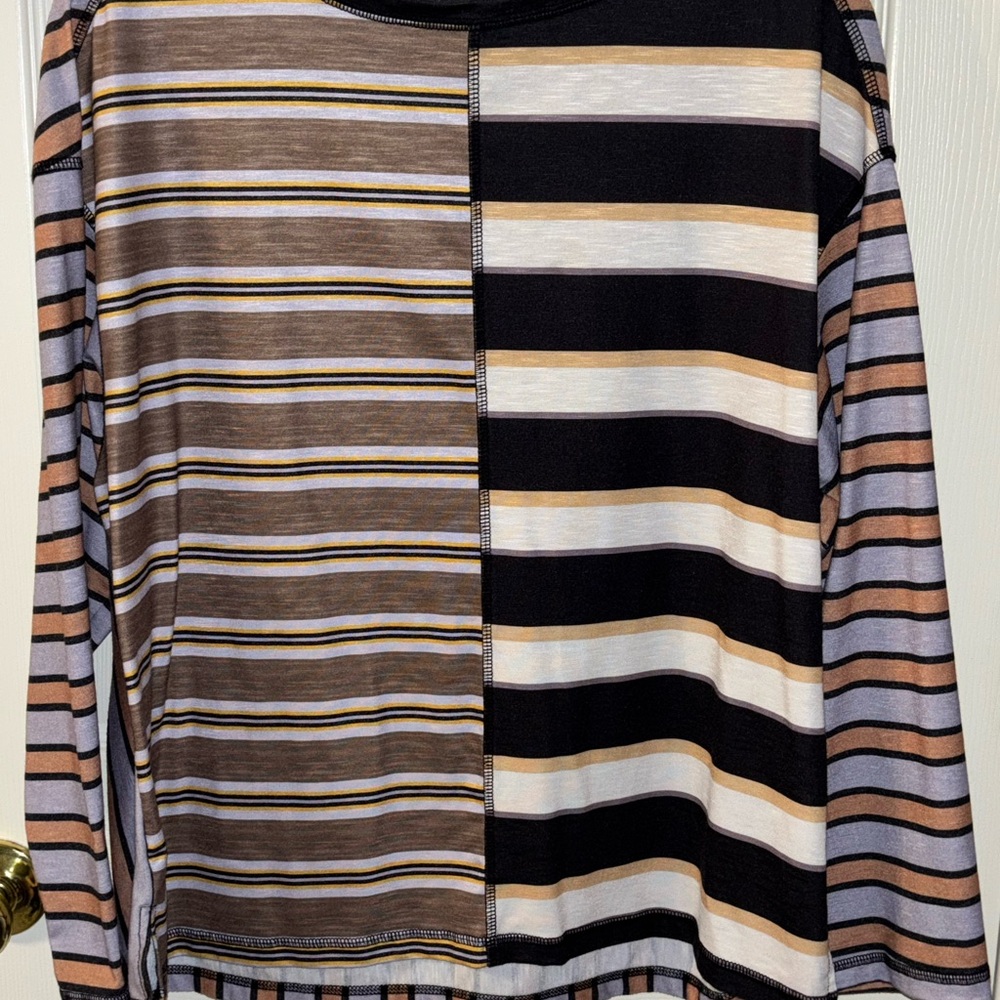 Womens Oversized Striped Shirt Color Block Crew Neck Casual Loose Fit